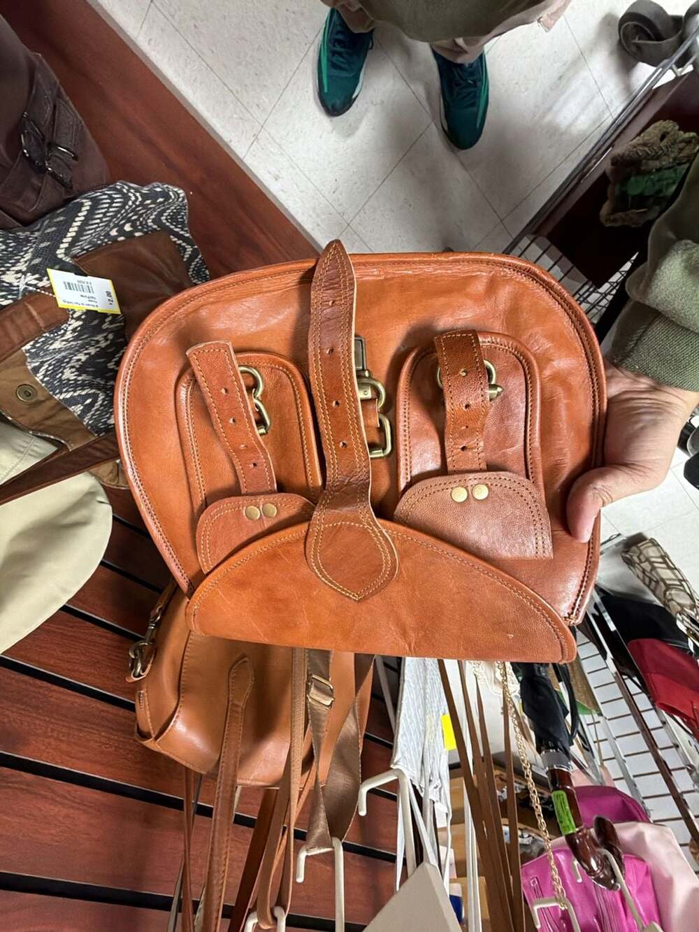 Vintage Brown Leather Saddle Style Crossbody Bag